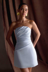 Leslie Gathered Taffeta Mini Dress - Frosted Blue