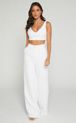 Adelaide Two Piece Set - Crop Top and Wide Leg Pants Set in White