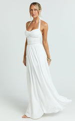 Adelia Maxi Dress - Jersey Halter Contrast Dress in White
