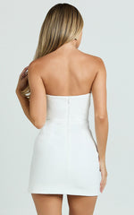 Adora Mini Dress - Strapless Bow Detail Split Dress in White