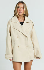 Adriana Coat - Double Breasted Short Wool Like Coat in Cream