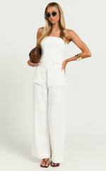 Aileen Top - Strapless Pocket Detail Longline Top in White