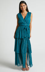 Alana Maxi Dress - Short Sleeve Plunge Aline Dress in Emerald