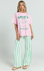 Albina Two Piece Set - Spicy Margs Club Tee and Striped Pant Set in Green