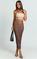 Aldine Midi Dress - Ombre Mesh Bodycon Dress in Chocolate
