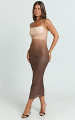 Aldine Midi Dress - Ombre Mesh Bodycon Dress in Chocolate