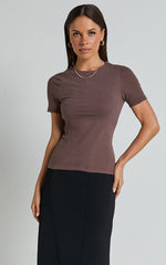 Alexie Tshirt - High Neckline Tshirt in Dark Oak