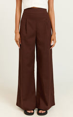 Alina Pants - Linen High Waisted Wide Leg Relaxed Pants in Chocolate