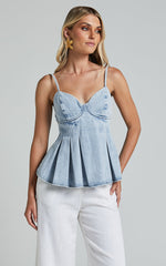 Amalie The Label - Addrianna Recycled Cotton Denim Cami in Light Blue Wash