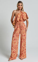 Amalie The Label - Aiko Linen Look Blend One Shoulder Frill Top in Valencia Print