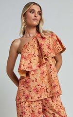 Amalie The Label - Aiko Linen Look Blend One Shoulder Frill Top in Valencia Print