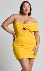Amalie The Label - Seleste Off Shoulder Bow Detail Mini Dress in Yellow