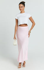 Amari Maxi Skirt - High Waisted Bias Cut Skirt in Baby Pink