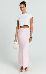 Amari Maxi Skirt - High Waisted Bias Cut Skirt in Baby Pink