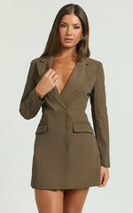 Amery Mini Dress - Button Front Blazer Dress in Chocolate