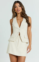 Andie Top - Plunge Neckline Tailored Vest in Cream