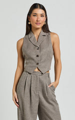 Andie Vest - Button Through Collared Vest in Grey