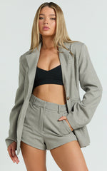 Angela Blazer - Fitted Cinched Waist Blazer in Beige Check