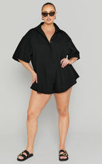 Ankana Playsuit - Short Sleeve Relaxed Button Front Playsuit in Black