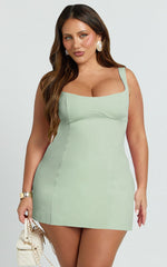 Aretha Mini Dress - Panel Dress in Sage