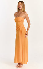 Aria Midi Dress - Strapless Tie Waist Dress in Orange