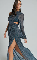 Arosa Maxi Dress - One Shoulder Long Sleeve in Blue