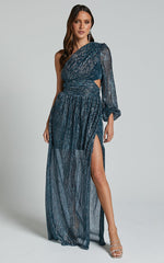 Arosa Maxi Dress - One Shoulder Long Sleeve in Blue