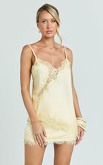 Ava Top - Lace Trim Asymmetrical Camisole Top in Lemon