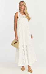Bella Midi Dress - Lace Shift Dress in Off White