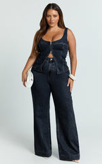 Bellerose Top - Front Zip Denim Fitted Top in Raw Denim with Tobacco Stitch