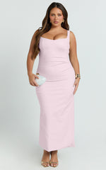 Benita Midi Dress - Scoop Neck Ruched Fitted Dress in Pink