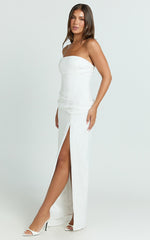 Berri Maxi Dress - Strapless Jacquard High Split Dress in White