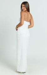 Berri Maxi Dress - Strapless Jacquard High Split Dress in White
