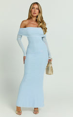 Bethanie Maxi Dress - Off The Shoulder Mesh Dress in Ice Blue