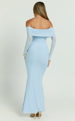 Bethanie Maxi Dress - Off The Shoulder Mesh Dress in Ice Blue