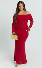Bethanie Maxi Dress - Off The Shoulder Mesh Dress in Red