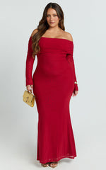 Bethanie Maxi Dress - Off The Shoulder Mesh Dress in Red