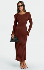 Blaire Midi Dress - Long Sleeve Tie Back Flare Dress in Chocolate