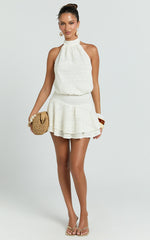 Bonnie Mini Dress - Backless Halter Drop Waist Dress in Ivory