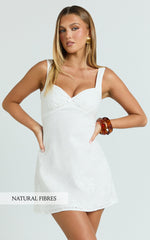 Brigitta Mini Dress - Embroidered Sweetheart A Line Dress in White