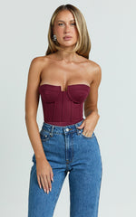 Brigitte Bodysuit - Sweetheart Paneled Bodysuit in Wine