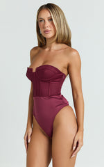 Brigitte Bodysuit - Sweetheart Paneled Bodysuit in Wine