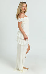 Brigitte Maxi Dress - Halter Off Shoulder Georgette Ruffle Tiered Dress in Cream