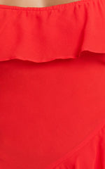 Brigitte Maxi Dress - Halter Off Shoulder Georgette Ruffle Tiered Dress in Red