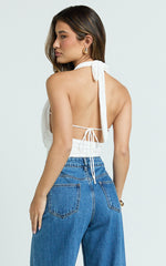 Britta Top - Cowl Neck Halter Crop Top in White