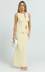 Brittany Two Piece Top and Skirt Set - Ribbed Midi Skirt Set in Yellow