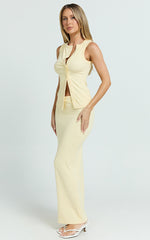 Brittany Two Piece Top and Skirt Set - Ribbed Midi Skirt Set in Yellow