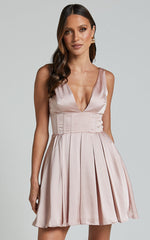 Bronte Mini Dress - Plunge Neck Fit and Flare in Blush