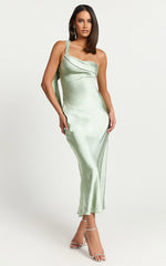 Calix Midi Dress - One Shoulder Slip Dress in Sage