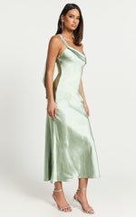 Calix Midi Dress - One Shoulder Slip Dress in Sage